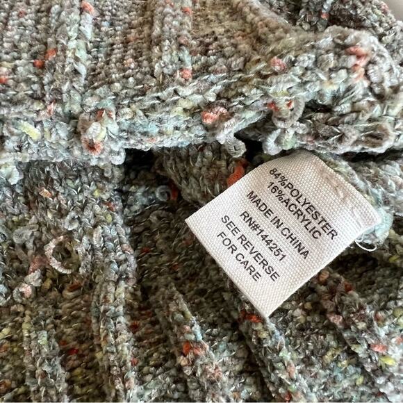 Cropped Turtleneck Sweater Green Size XS Marled Knit Chenille Chunky Cable Knit - Picture 7 of 7